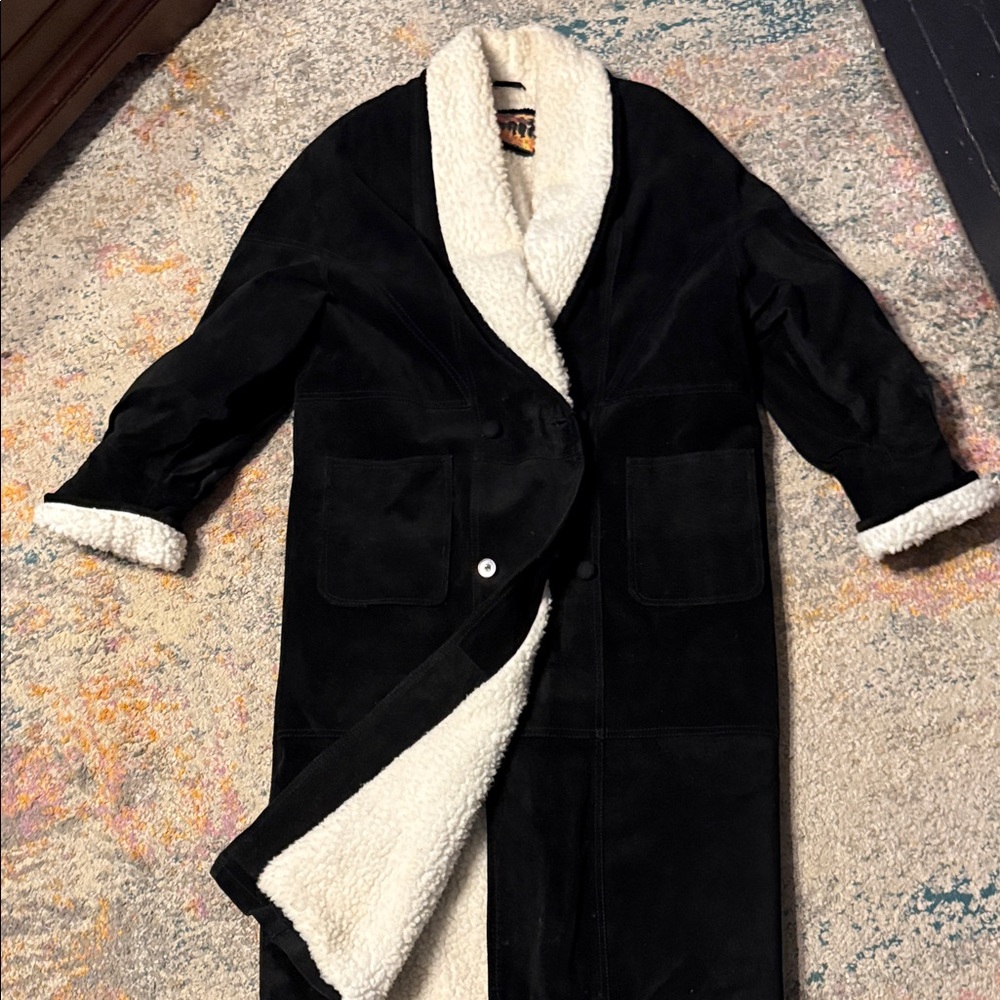 Vintage Atlantic Beach Leather Coat Works Shearling Lined Suede Jacket/Coat L